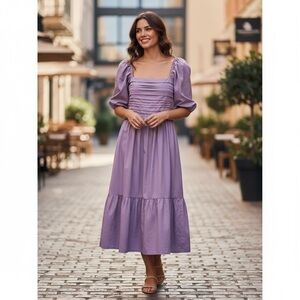 Abercrombie & Fitch Emerson Poplin Puff Sleeve Lavender Midi Dress Med Tall